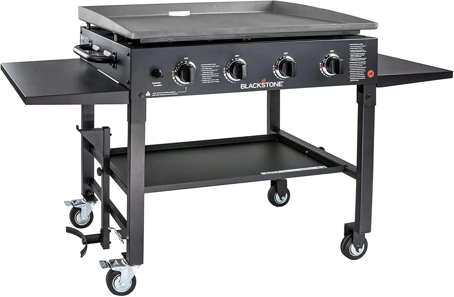 Blackstone 36 inch Outdoor Flat Top Gas Grill Griddle Station - 4-Burner - Propane Fueled - Restaurant Grade - Professional Quality - with New Accessory Side Shelf and Rear Grease Management System