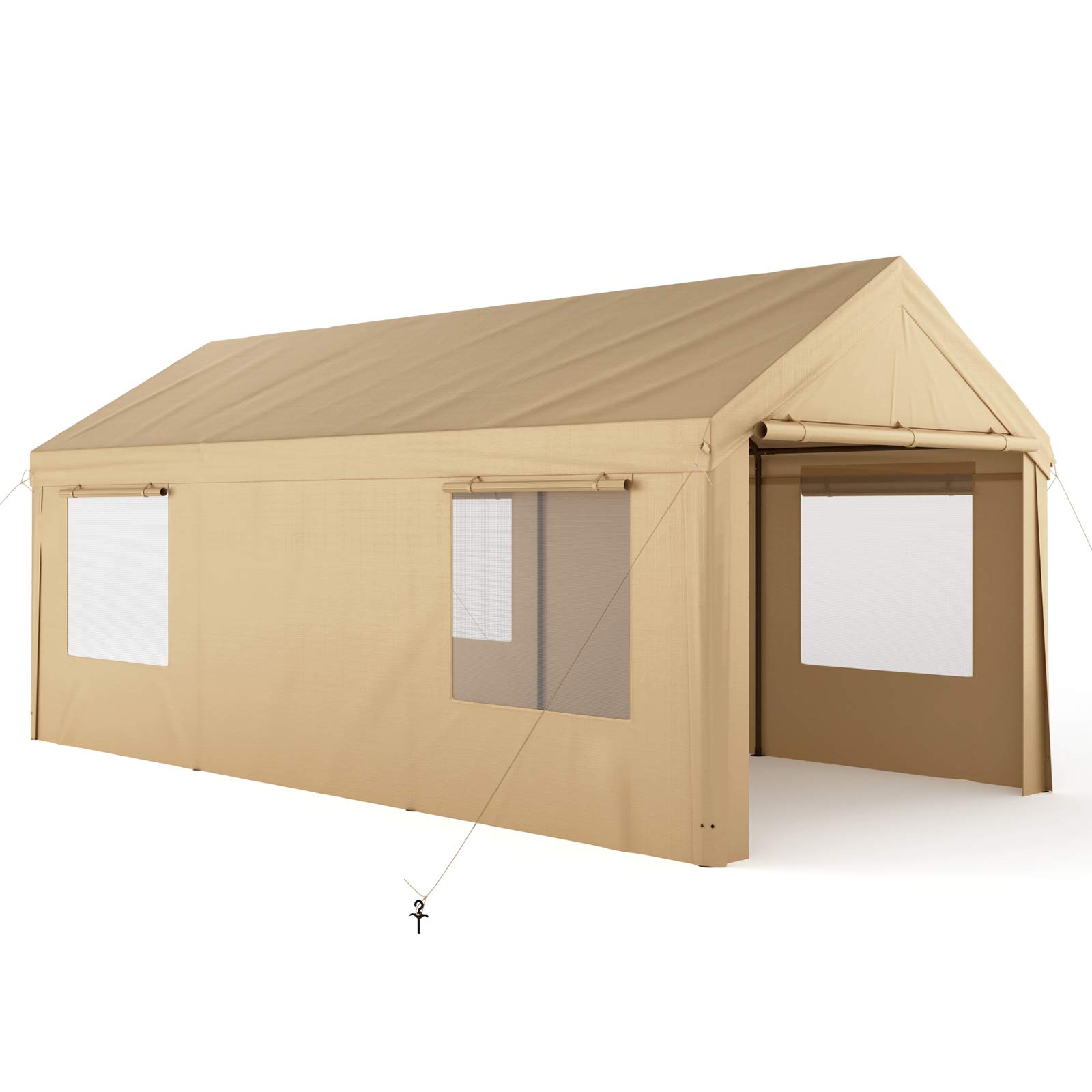 10x20ft Heavy Duty Carport, Portable Garage for Auto, Boat Market stall, Car Tent Windows, Beige