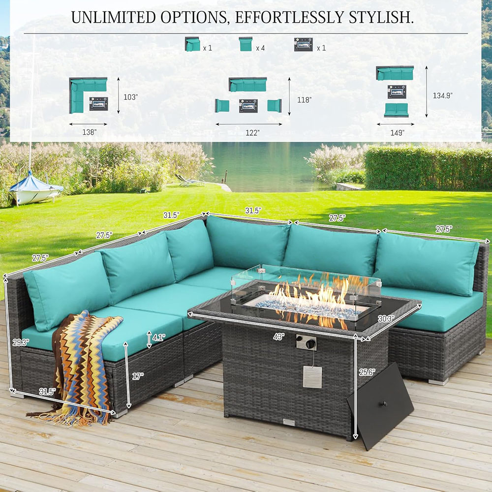 BULEXYARD Grey PE Wicker Patio Furniture Sectional Conversation Sofa Set