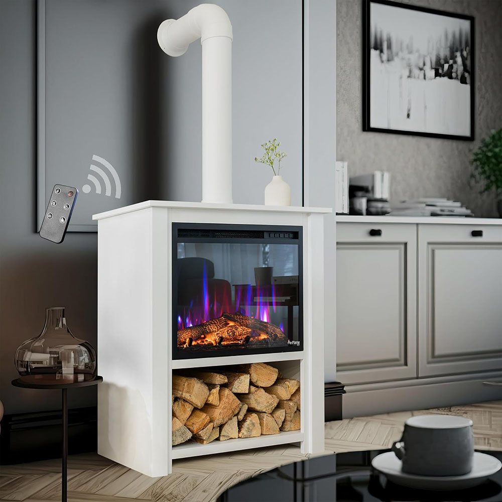 Innsbruck Electric LED Fireplace Stove - Décor Chimney Flue and Wood