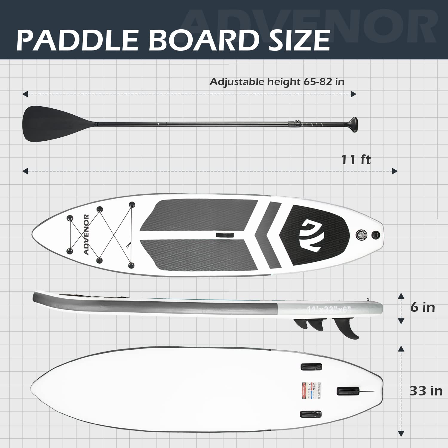 ADVENOR Paddle Board 11'x33 x6 Extra Wide Inflatable Stand Up Paddle Board with SUP Accessories Including Adjustable Paddle,Backpack,Waterproof Bag,Leash,and Hand Pump,Repair Kit