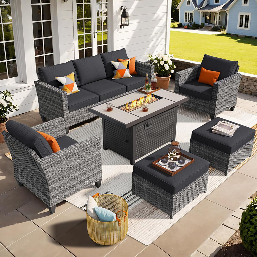 ovios Patio Furniture Set, Outdoor Wicker Rattan Sofa Couch with Chairs