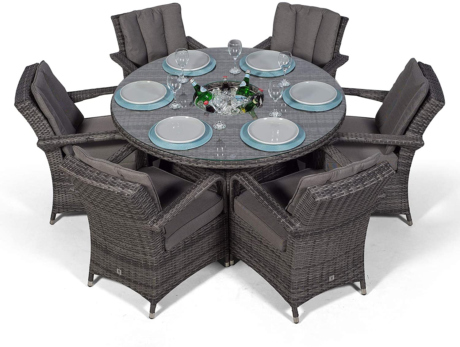 Arizona Deluxe 6-Seat Grey Rattan Cutlery Set with Ice Bucket Beverage Cooler