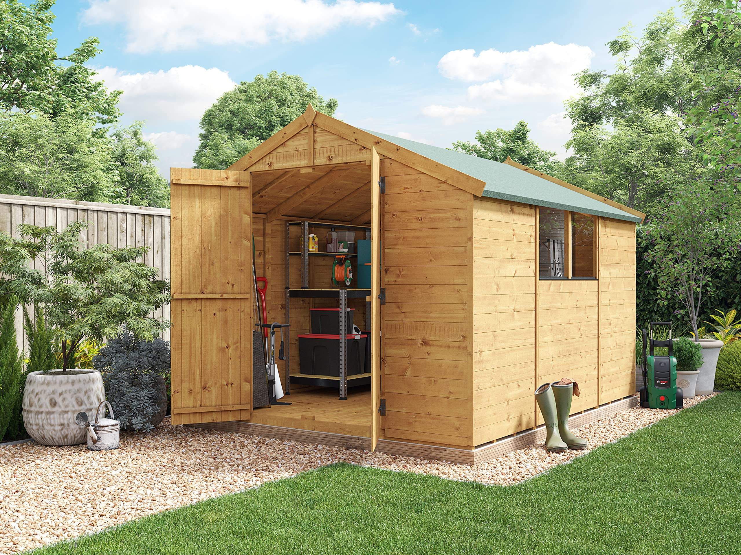 【Storage Shed】Garden Shed with Floor | Wooden Garden Storage Shed with Apex Roof & Felt Included