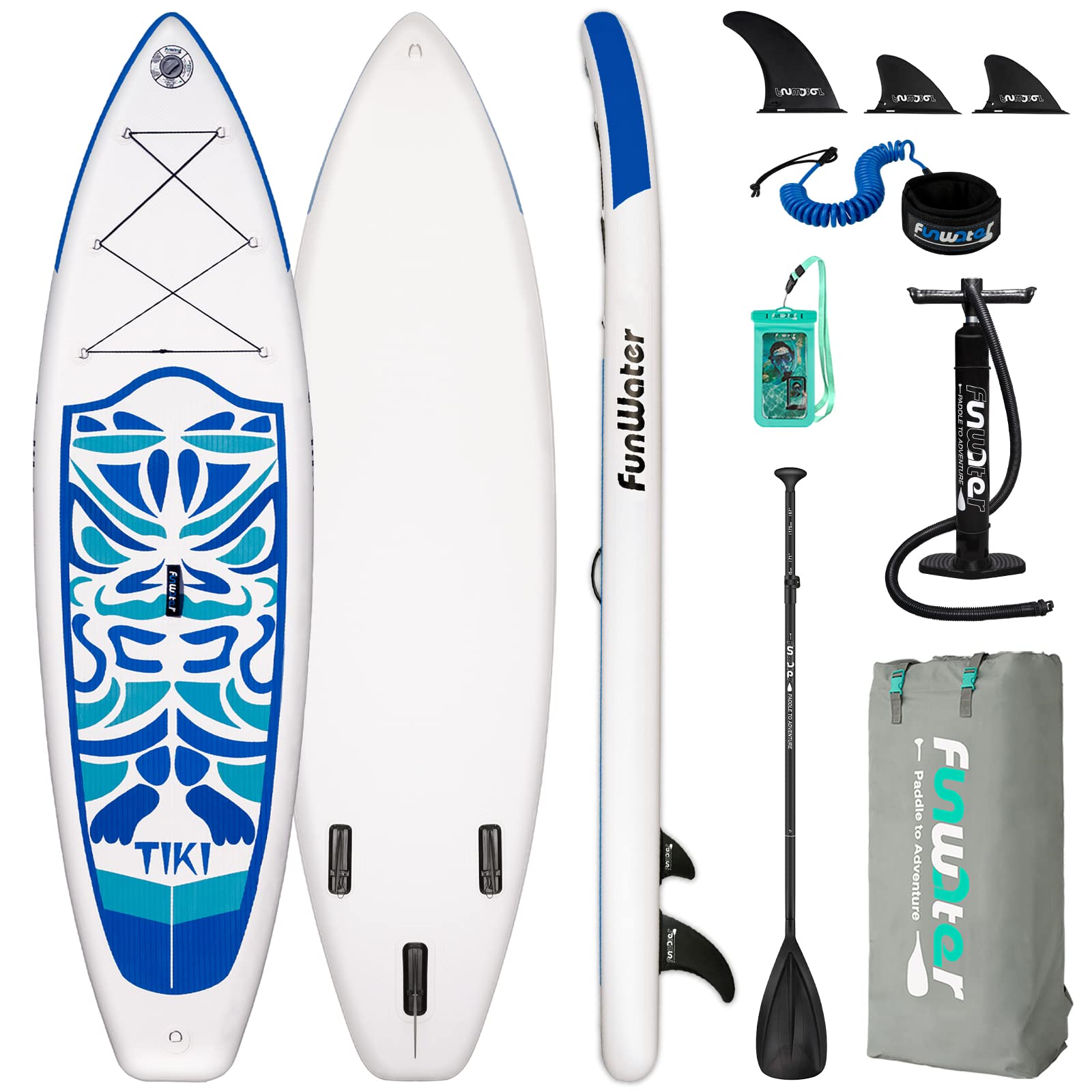 FunWater SUP Inflatable Stand UP Paddle Board 320x83x15cm Ultra-Light Everything Included ISUP, Adj Paddle, Pump, SUP Backpack, Leash, Waterproof Bag, Non Slip Deckpad Youth & Adult