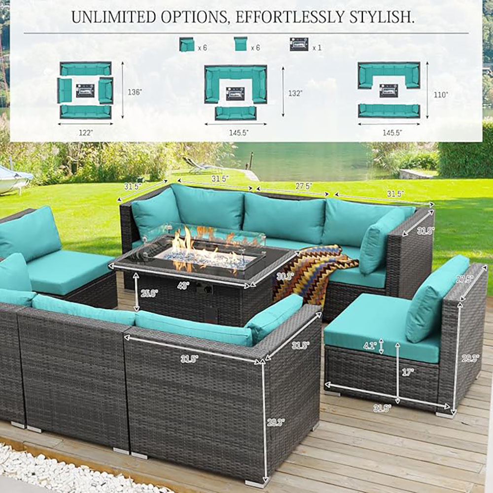BULEXYARD Grey PE Wicker Patio Furniture Sectional Conversation Sofa Set