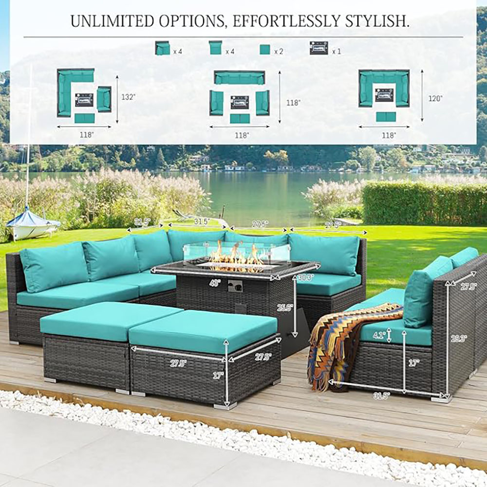BULEXYARD Grey PE Wicker Patio Furniture Sectional Conversation Sofa Set