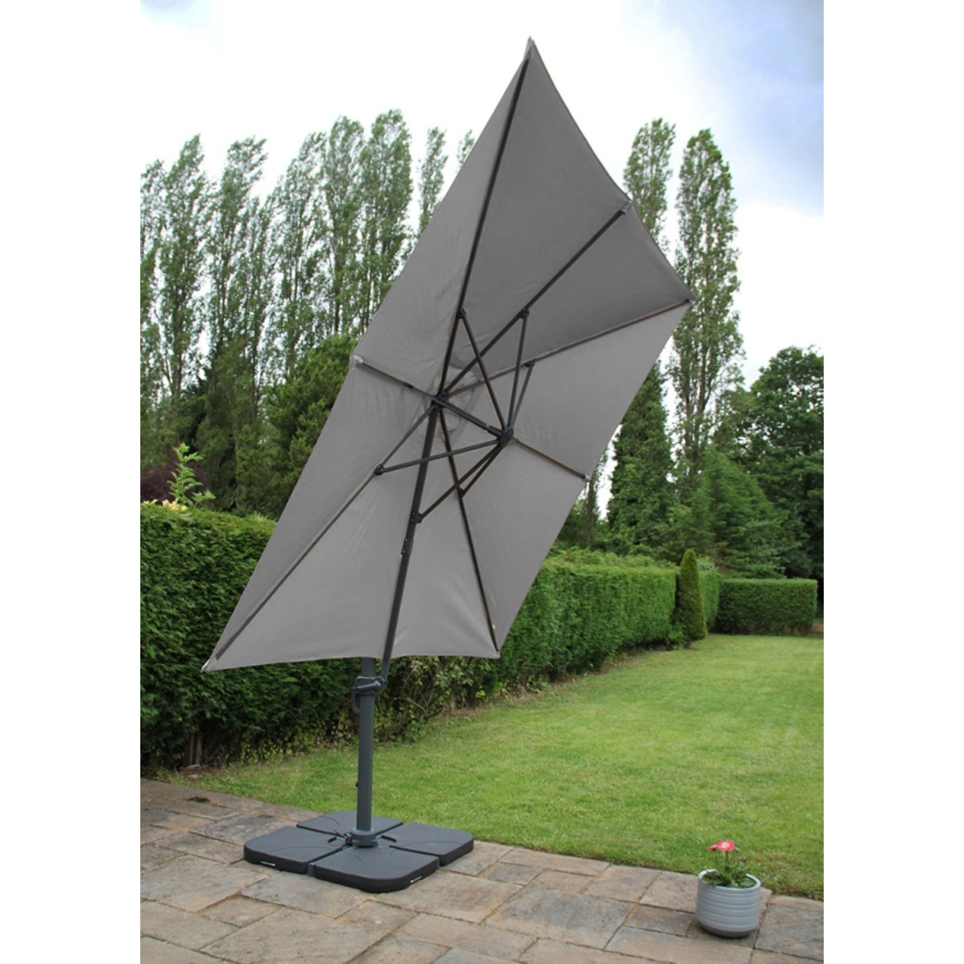 Grey 3m Square Rotating 360 Degree Cantilever Parasol