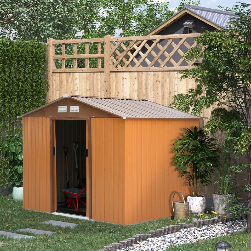 【Storage Shed】9.1' x 6.4' x 6.3' Outdoor garden storage shed Metal tool storage double doors