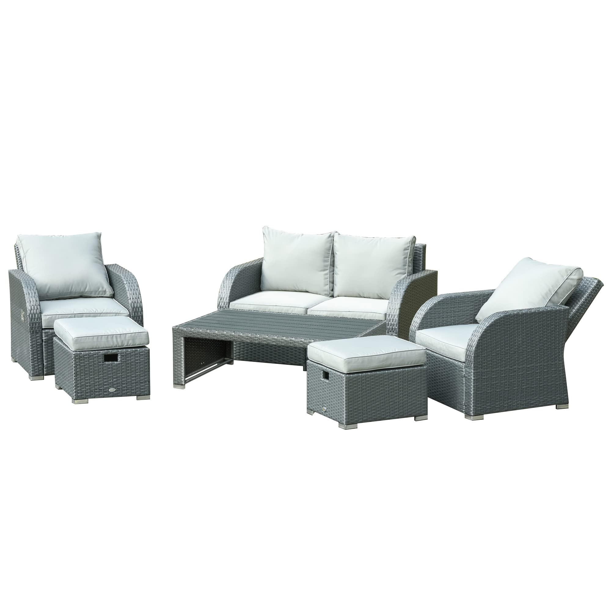 【Furniture】【BS】6-PCs Patio Furniture Set Outdoor Wicker Sofa Set with Tea Table Gas Spring & Soft Cushion
