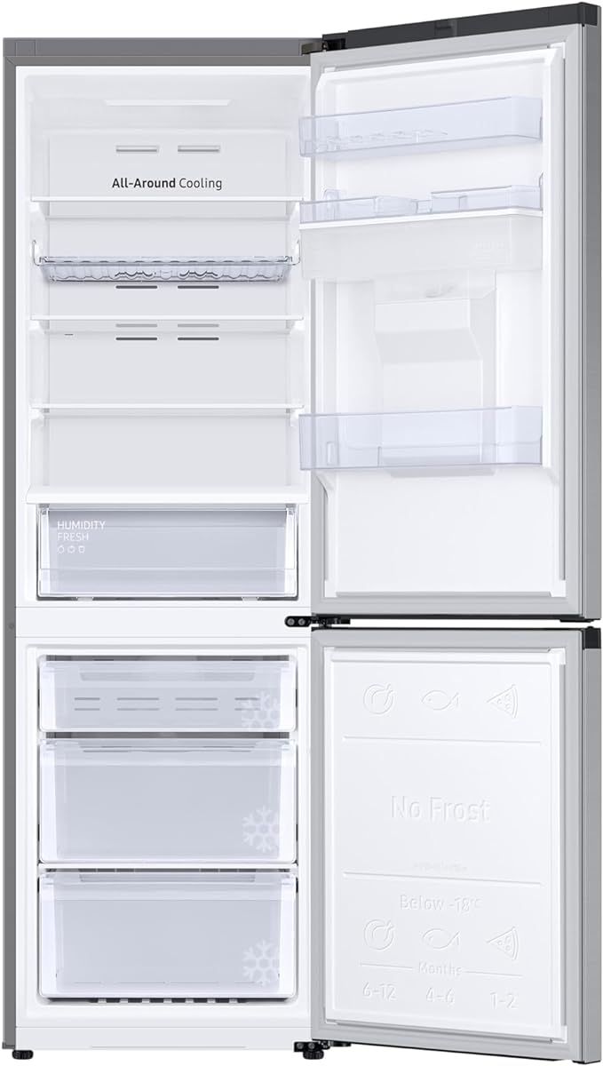 Samsung Classic Fridge Freezer, with Wine Shelf, Features Big Door Bin, All Around Cooling and SpaceMax Technologies, Silver, 7 Series, RB34C652ESAEU [Energy Class E]