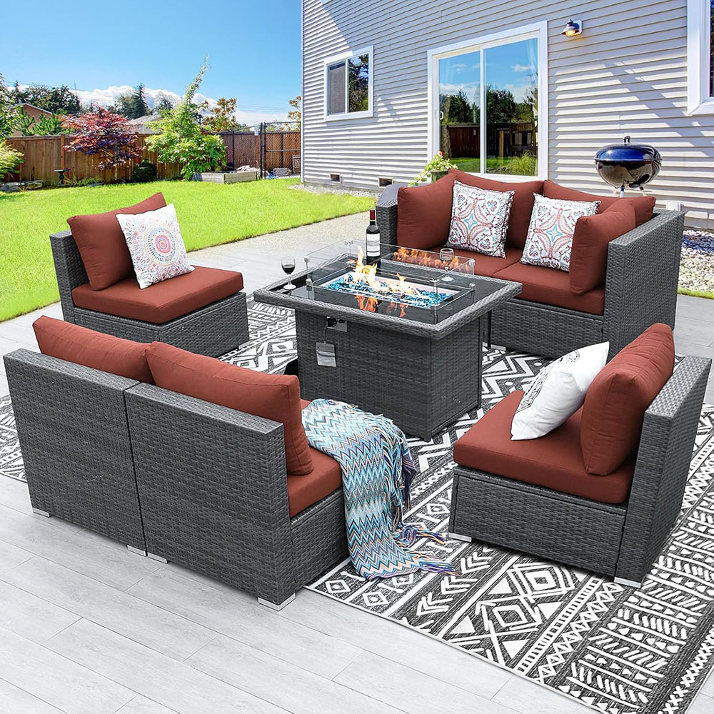 BULEXYARD Grey PE Wicker Patio Furniture Sectional Conversation Sofa Set