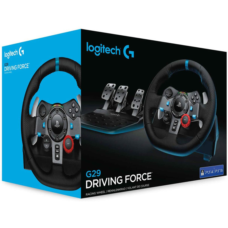 Logitech G29 Driving Force Racing Wheel and Floor Pedals, Real Force Feedback, Stainless Steel Paddle Shifters, Leather Steering Wheel Cover for PS5, PS4, PC, Mac - Black