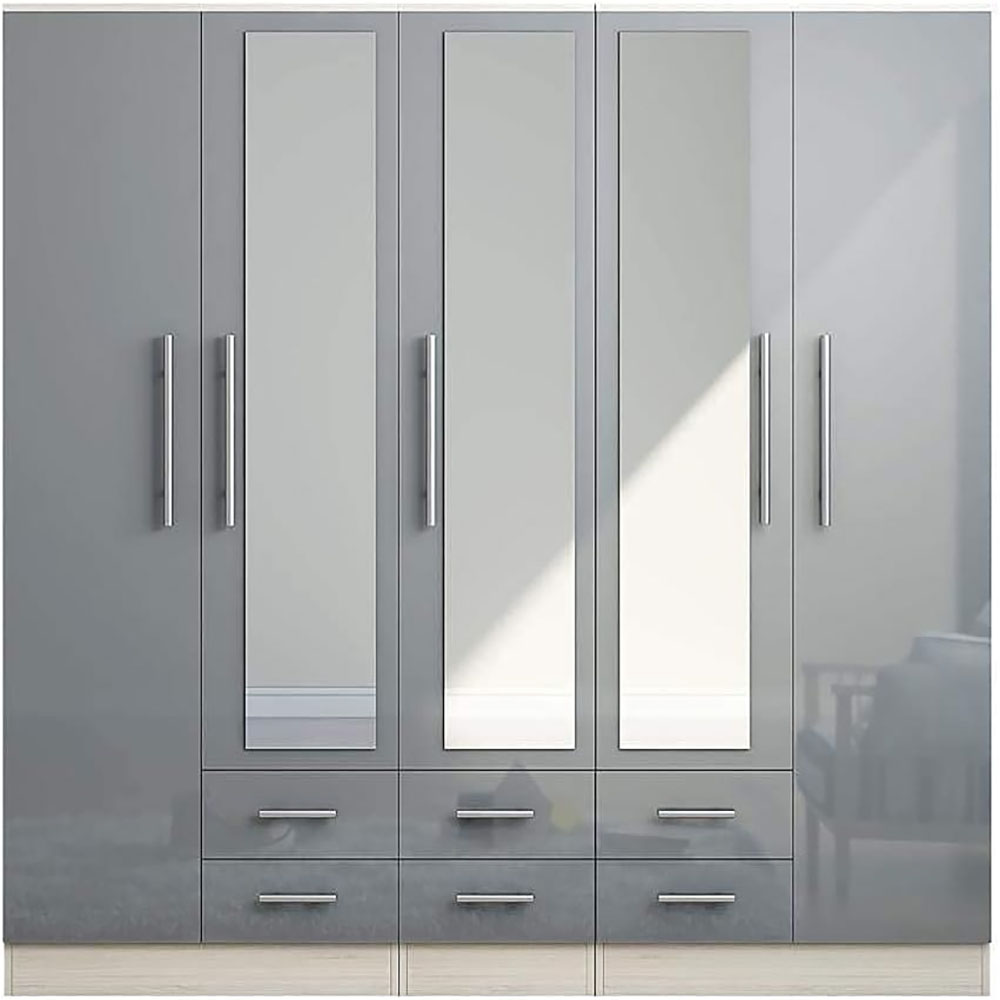 Unique Furnishings GREY Gloss Large Wardrobe