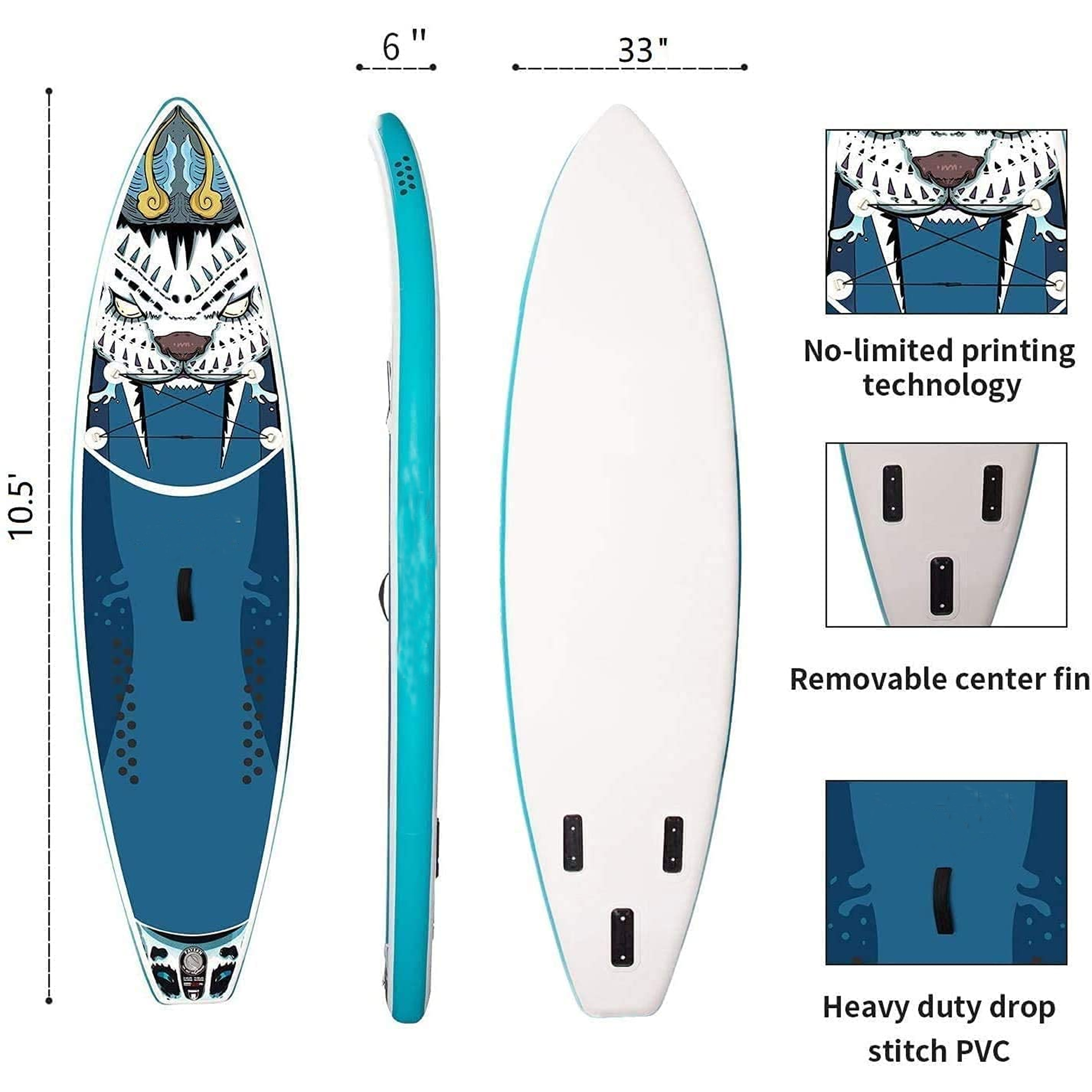 FAYEAN Paddle Board, Inflatable Stand Up Paddle Board SUP Board 10.6' x 33'' x 6'' Lightweight Board Includes Pump, Paddle, Backpack, Coil Strap Waterproof Bag Tiger