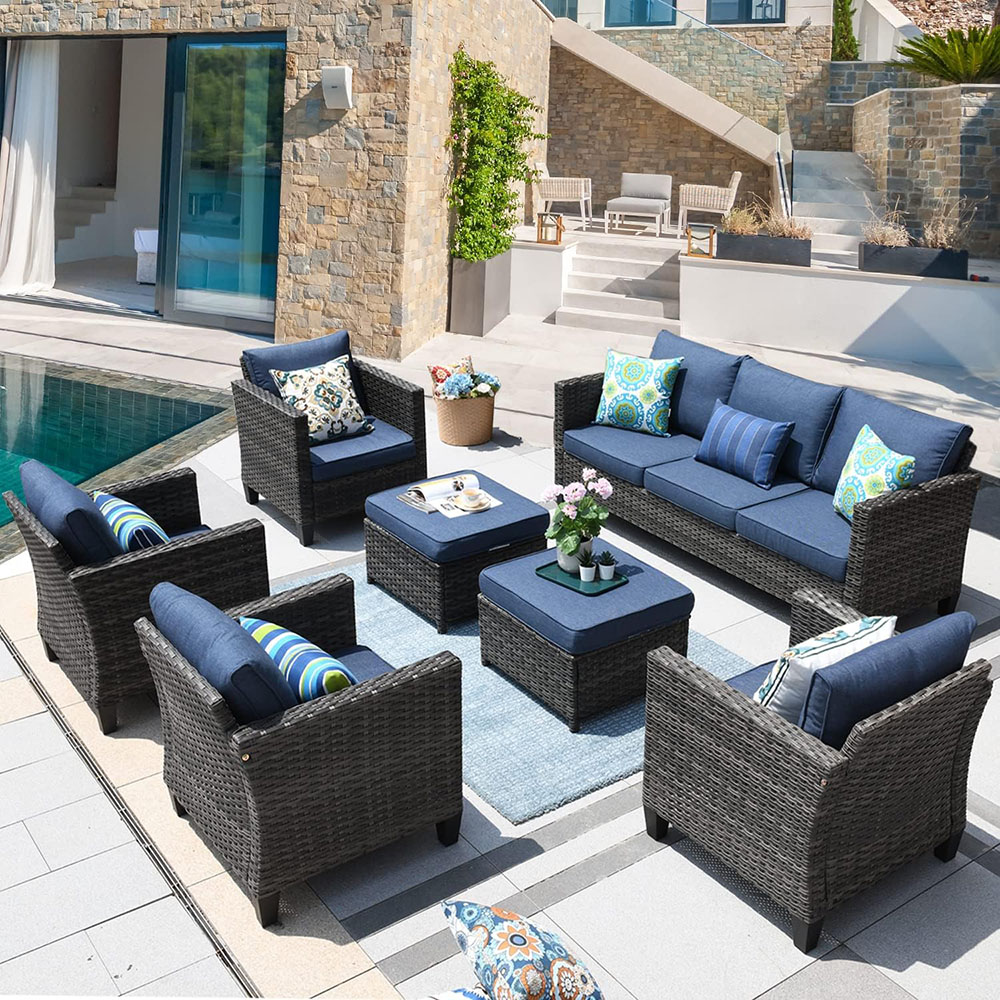 ovios Patio Furniture Set, Outdoor Wicker Rattan Sofa Couch with Chairs