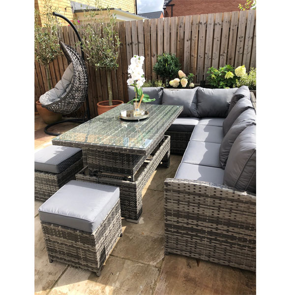 Amalfi ~ Grey Rattan Corner Sofa with Rising table