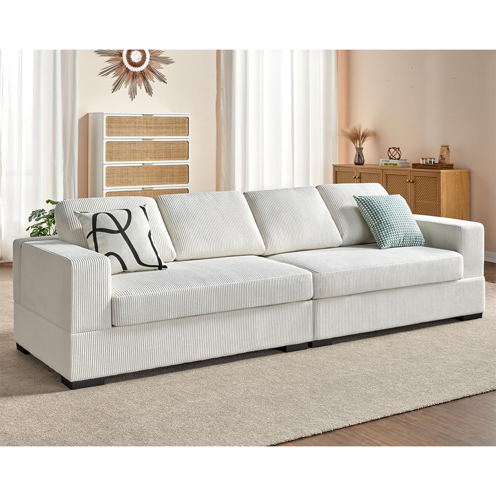 AMERLIFE Oversized Sectional Sofa, Large Double Chaise Couch, Comfy Sofa Couch with Left Chaise, White Corduroy Sofa