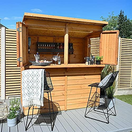 Outdoor Garden Bar, 6' x 3' Forest Wooden Shiplap Pent Garden Bar