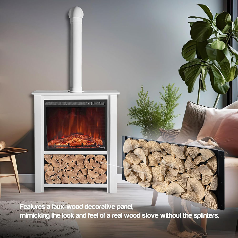 Innsbruck Electric LED Fireplace Stove - Décor Chimney Flue and Wood
