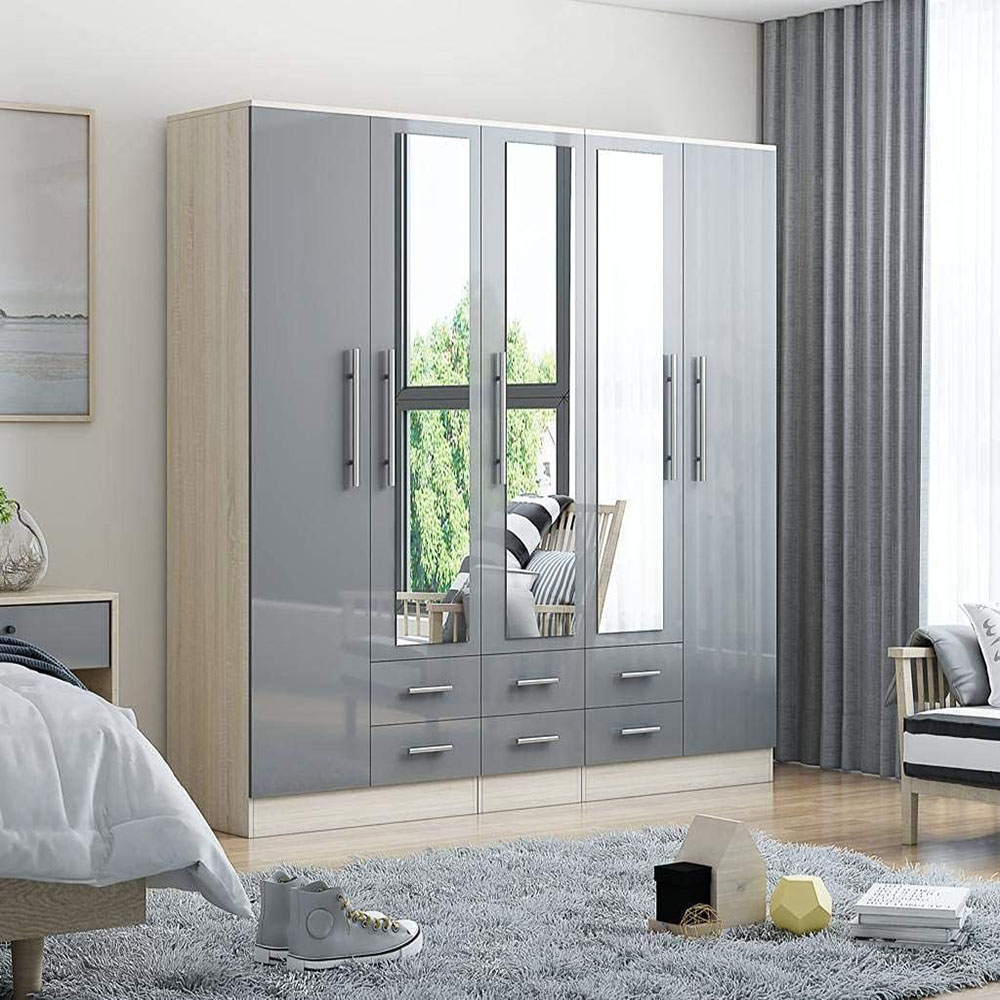 Unique Furnishings GREY Gloss Large Wardrobe