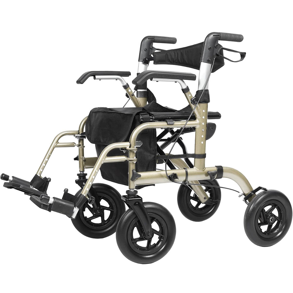 ELENKER All Terrain 2-in-1 Walker and Transport Chair, Foldable Wheelchair with 10-inch Wheels for Seniors