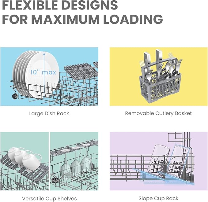 COMFEE' Portable Mini Dishwasher, Energy Star, Countertop, 6 Settings, 8 Wash Programs, Speed, Baby Care, Eco-Friendly Glass, Dormitory, RV and Apartment Dishwasher Washable, White